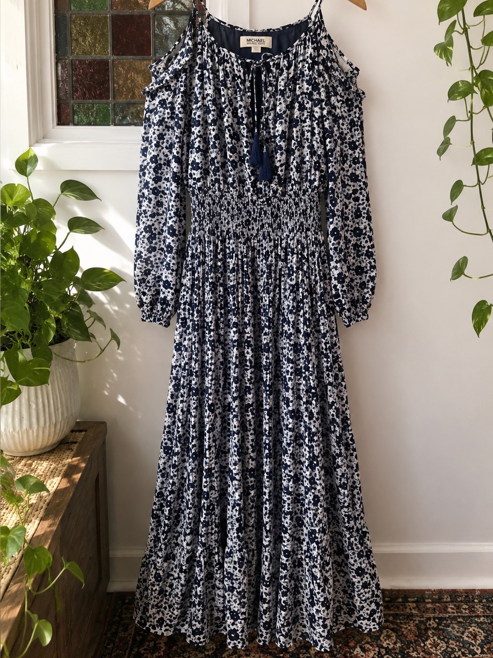 Michael Kors Blue and White Floral Maxi Dress